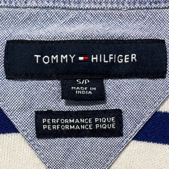Tommy Hilfiger Men’s Small White & Navy Striped Polo Shirt - Performance Pique - Picture 6 of 12